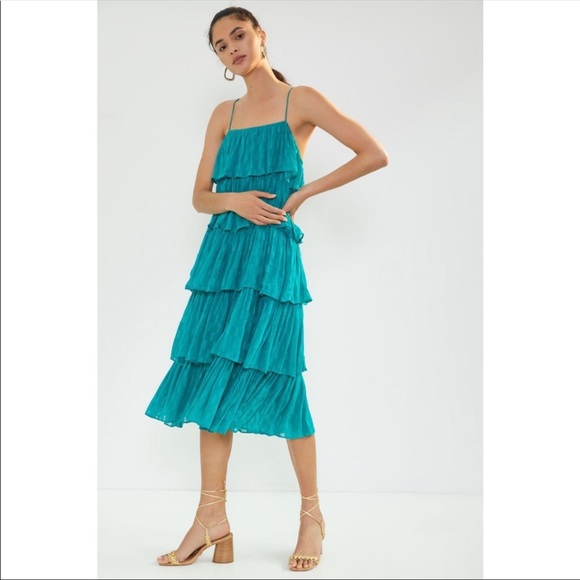 Anthropologie Dresses Anthropologie Tiered Ruffled Midi Dress Metallic Summer Layered